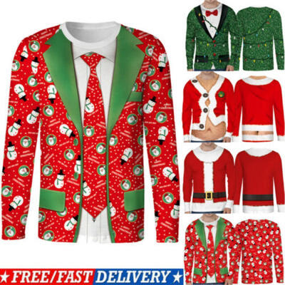 

Mens Funny Christmas Clothes 3D Print T-Shirt Tops Tee Xmas Party Fancy Dress
