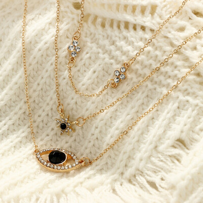 

Cross Six-pointed Star Black Diamond Eye Three-layer Pendant Necklace