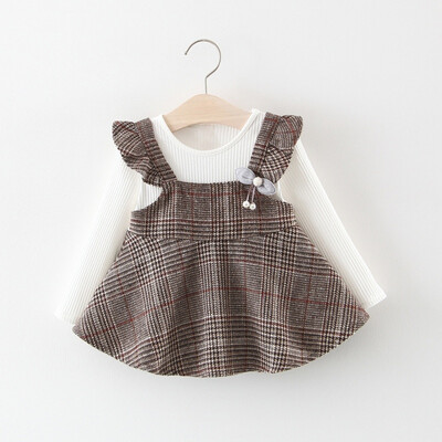 

Plaid Patchwork Dress for Baby Girls Toddler Ruched Ruffles Strip Plaid Patchwork Dress Casual Clothes Wholesale 6-24M