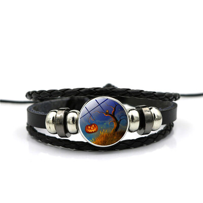 

2019 New Fashion Halloween Pumpkin Button Bracelet Multilayer Weave Bead Bracelets