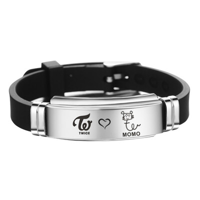 

KPOP TWICE Signature Lettering Adjustment Strap Stainless Steel Silicone Bracelet Unisex Sports Bracelet Hot Gift for Fans