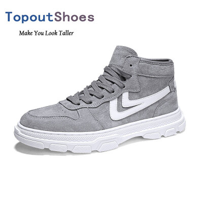 

TopoutShoes 3inch Men Hidden Taller High Top Sneaker Leather Elevator Skateboarding Shoes Increase Height 75cm