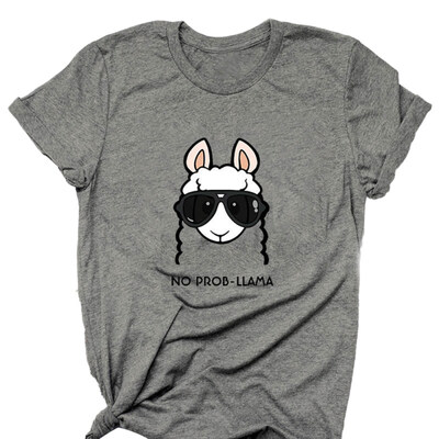 

Cute Cartoon Llama Print Summer Short Sleeve Women T-Shirt Plus Size Basic Top