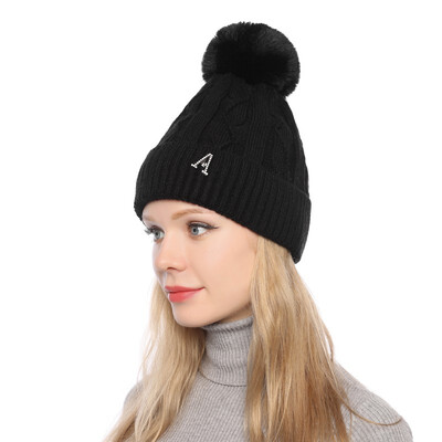 

Tailored Fashion Women Curling Letter Cap Hat Winter Warm Thickened Knitted Ball Cap