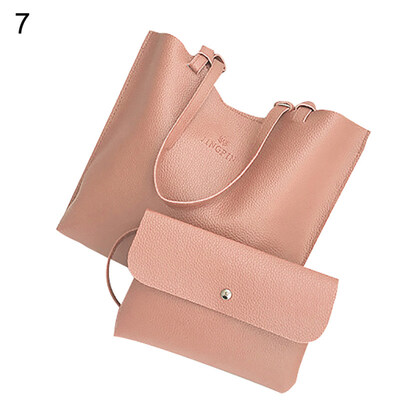 

2PcSet Women Solid Color Faux Leather Handbag Crossbody Shoulder Clutch Bag
