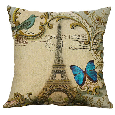 

〖Follure〗Eiffel Tower Cotton Linen Pillow Case Sofa Waist Throw Cushion Cover Home Decor