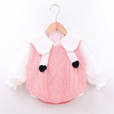 

Autumn Baby Girl Long Sleeve Shirts Kids Cute Knitted Sweater Vest Tops Casual Outfits Set Cotton Soft Kids Blouse