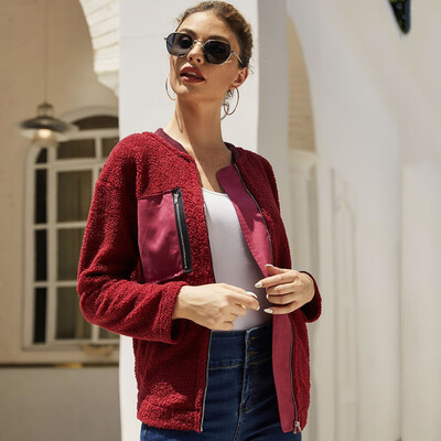 

Toponeto Women Ladys Color-block Warm Fleece Long Sleeve With Pockets Zipper Coat