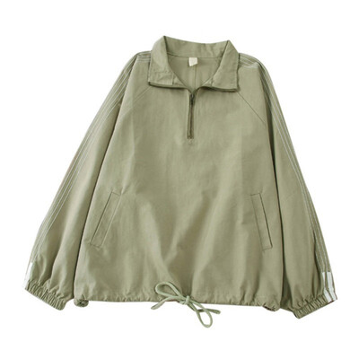 

2019 New Korean Wind Spring Autumn Loose Sport Retro Drawstring Half Zipper Solid Color Long Sleeve Trench Coat Women ropa mujer