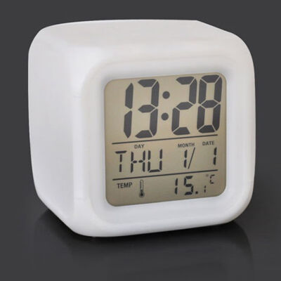 

White Color Changing Alarm Clock Colorful Decompression Square Clock