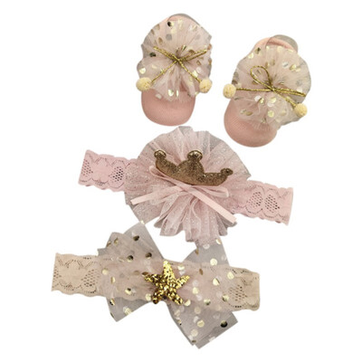 

Newborn Baby Girls Headband Bow Flowers Cloth Hair Bands Hair Accessories Socks Gift Boxes Three-piece Suits Newborn Girts
