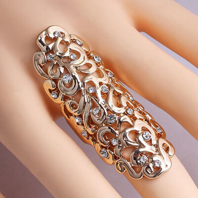 

Fashion Charm Rhinestone Full Finger Armor Joint Knuckle Hollow Out Ring Long Hollowed Out Ring