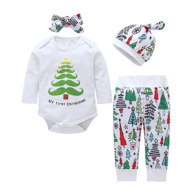 

Baby Clothes Set Boys Girls Long Sleeve Print TopPantHatHairband 4pcs Suit New Autumn Kids Clothes Baby Clothing