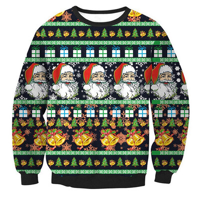 

Toponeto Mens Happy Christmas 3D Printed Long Sleeve Shirt Round Neck Blouse Top