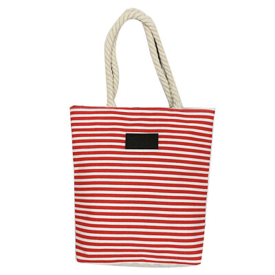 

Fashion Striped Canvas Shopping Bag Women Rope Handle Tote Shoulder Handbag