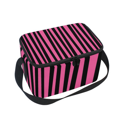 

ALAZA Lunch Box Insulated Lunch Bag Large Cooler Tote Bag Stripe With Pink Background for Men Women Girls Boys