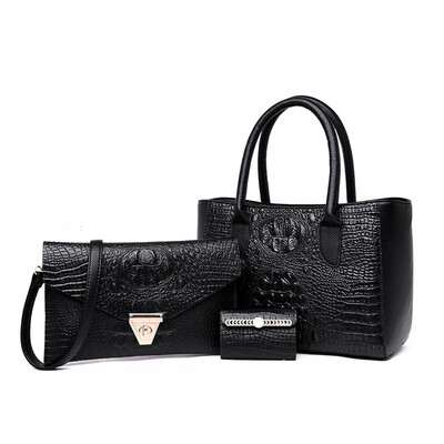 

Tailored Womens Fashion Simple Style Three-Piece Solid Color Leather Handbag