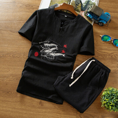 

Toponeto Summer Fashion Mens Cotton And Linen Short Sleeve Shorts Set Suit Tracksuit