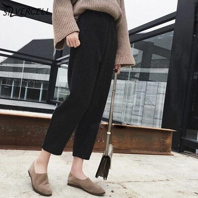 

Pants Women New Solid Color Harem Pants Korean Style Casual Loose Mid Waist Ankle-length Autumn Winter Pants