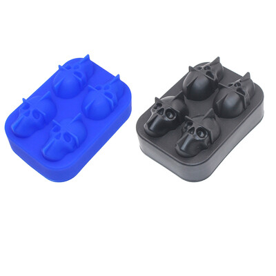 

4 Grids 3D Skull Head Chocolate Cake Mould Silicone Whisky Wine Ice Cube Maker Kitchen Party Cookies Baking Mold