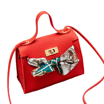 

Ribbon Bow Solid Color Handbag Women Turn Lock Faux Leather Crossbody Sling Bag