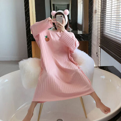 

Women Sexy Pajamas Cotton Round Neck Long Sleeve Nightdress Lingerie Cartoon Print Home Clothing