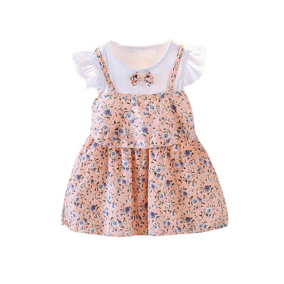 

Baby Girls Fake 2 Piece Dress Summer Casual Flare Sleeve Floral Pattern Dress Kids Toddler Princess Sundress
