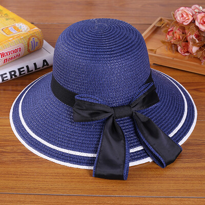 

Summer sun shading along the straw hat women travel Korean version of simple leisure folding hat bow sun hat
