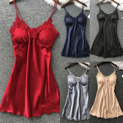 

Womens Satin Silk Sleepwear Pajamas Nightdress Lingerie Night Sexy Dress Skirt