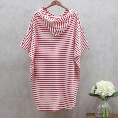 

Summer Short Sleeved Striped Dress Casual Fashion Loose Hooded Dress