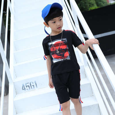 

New Arrival Kids Boys Short-Sleeved O-Neck Suits Wholesale Children Boys Casual T-Shirt Two-Piece Small Medium Children Sets