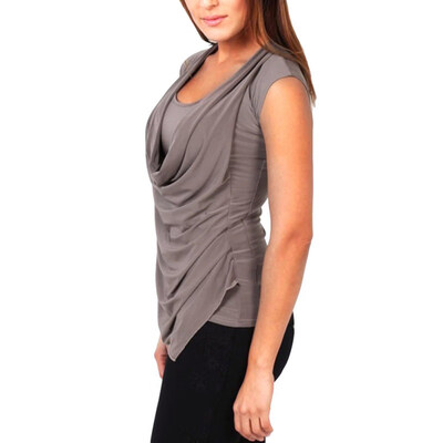 

Solid Color Women Plus Size Ruched Sleeveless Tunic Top Drape Cowl Front T-Shirt