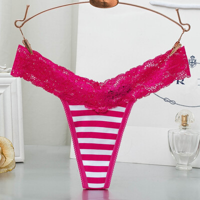 

Sexy Lace Thong Panties Low Waist Striped Briefs Women Uderwear Breathable G-String
