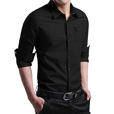 

Fashion Mens New Shirt Uniform Slim Business Shirt Pocket Decoration Army Green