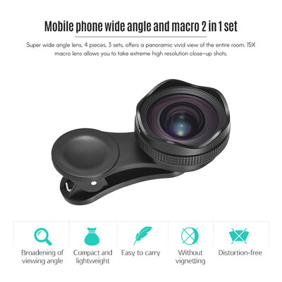 

25mm Caliber 5K HD Super Wide Angle Lens with 15X Macro 2 in 1 Set No Distortion for Mobile Phone