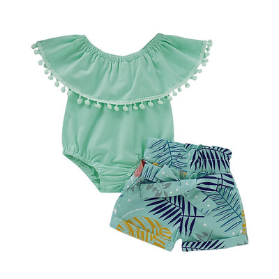 

Summer Kids Girl Sets Casual Sleeveless Cotton Romper Tops Floral Shorts Outfits Set