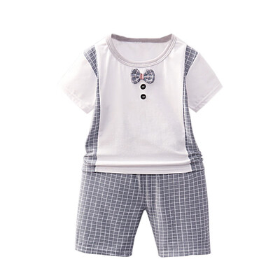 

Summer Kids Boys Short Sleeve Bow Tie Tops Blouse T-shirtPlaid Shorts Children Casual Outfits Sets Children Clothing