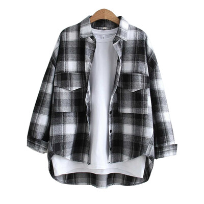 

ROPALIA Women Blouses Long Sleeve Shirts Cotton Red&Black Flannel Plaid Shirt Casual Female Plus Size Blouse Tops