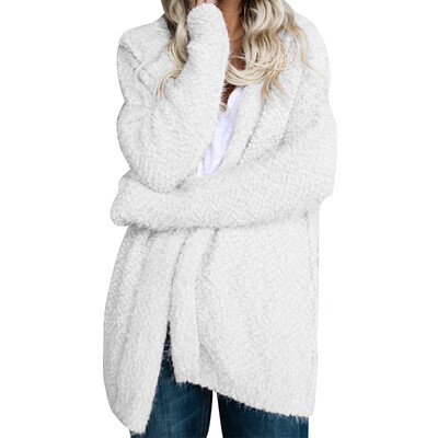 

Fashion Autumn Winter Long Sleeve Loose Hooded Coat Blends for Women Cardigan Solid Color New Hot Sale Sweater Coat