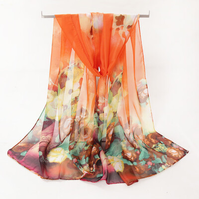

Gobestart Fashion Women Flower Print Long Soft Wrap Scarf Simulation Silk Shawl Scarves