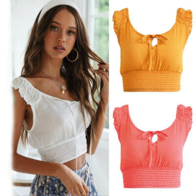 

Women Casual Solid Tank Tops Vest Sexy Sleeveless V-neck Crop Top Shirt Cami Top