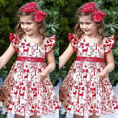 

Newborn Infant Baby Girls XMAS Deer Bowknot Pageant Party Princess Swing Dress