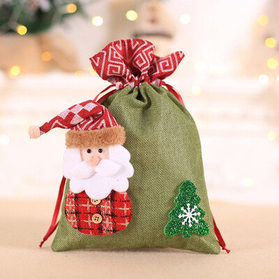 

Christmas Drawstring Gift Bags Reusable Fabric Candy Bag Santa Claus Present Bag