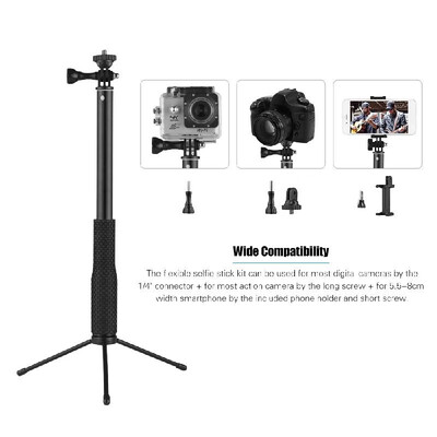

LDX-808 Suit Aluminum Alloy Selfie Stick Kit 36cm-110cm 4-Section Extendible Handheld Selfie Stick with Remote Controller Clip for