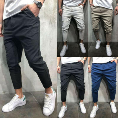 

New Men Pant Long Trousers Office Pencil Straight Slim fit Small feet Sweatpants