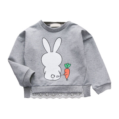 

Autumn Winter Infant Baby Kids Girls Cotton Long Sleeve Sweatshirt Cute Cartoon Rabbit Printed O-neck Lace Splicing Sweatshirt