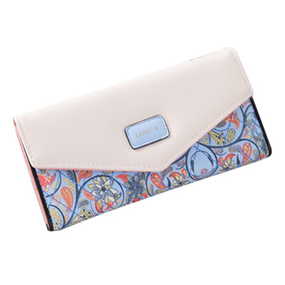 

Fashion Women Floral Color Block Faux Leather Long Wallet Clutch Envelop Purse