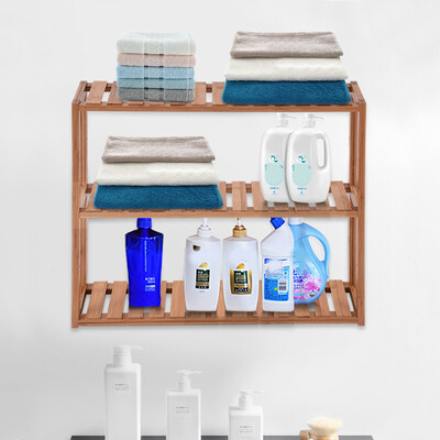 

Gobestart Bamboo Bathroom Shelf 3-Tier Adjustable Layer Rack Wall Storage Organizer