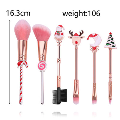 

6 pcs Candy Christmas Makeup Brush Elk Cute Candy Portable Mini Makeup Kit