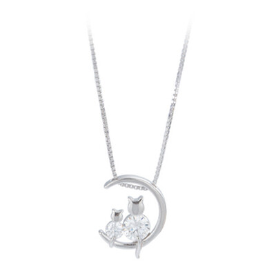

Charm Silver Clavicle Chain Moon Cat Necklace Pendant Choker Chain Gift